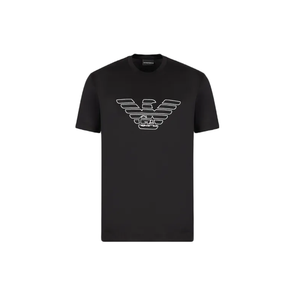 EMPORIO ARMANI TENCEL-BLEND JERSEY. TSHIRTWITH CONTRASTING LOGO EMBROIDERING BLACK