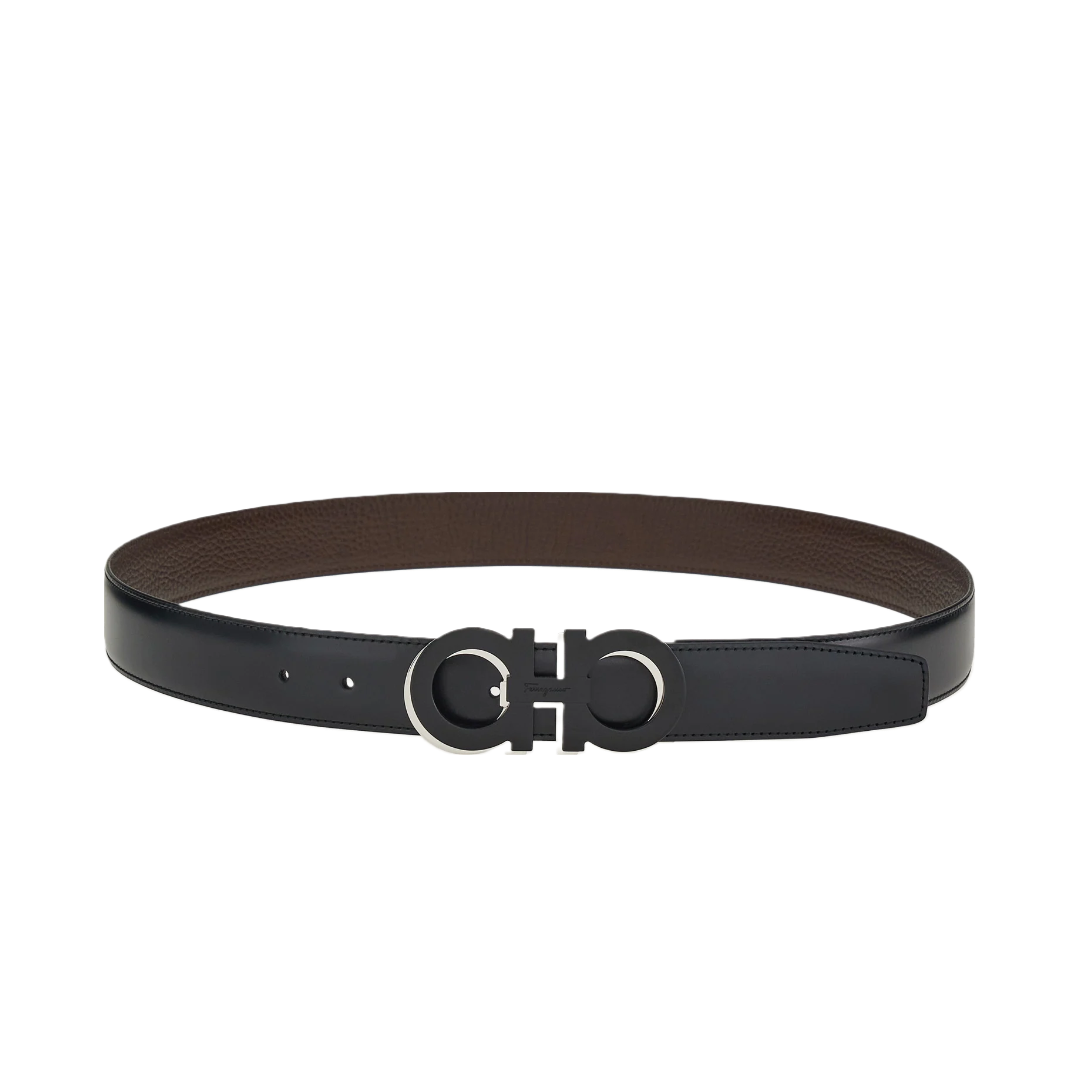 SALVATORE FERRAGAMO REVERSIBLE & ADJUSTABLE BELT NERO/HICKORY