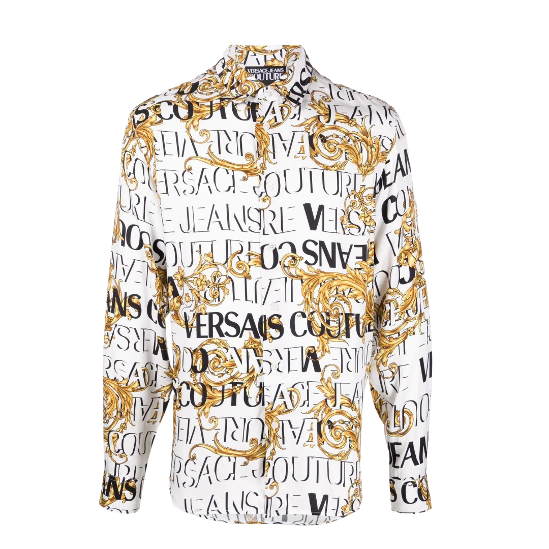 VERSACE JEANS COUTURE ALL OVER LOGO LONG SLEEVE DRESS SHIRT