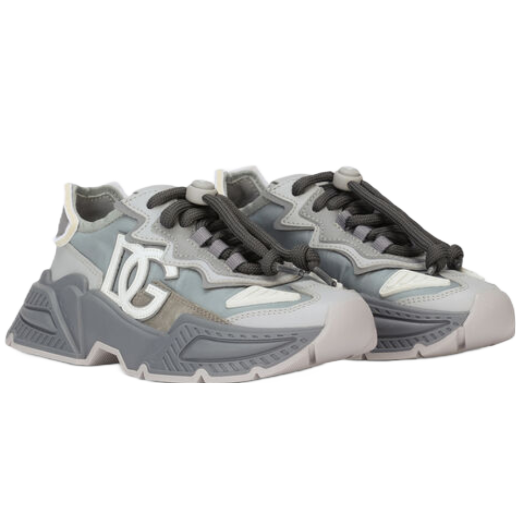 DOLCE AND GABBANA KIDS TODDLER MIXED-MATERIAL DAYMASTER SNEAKERS GREY