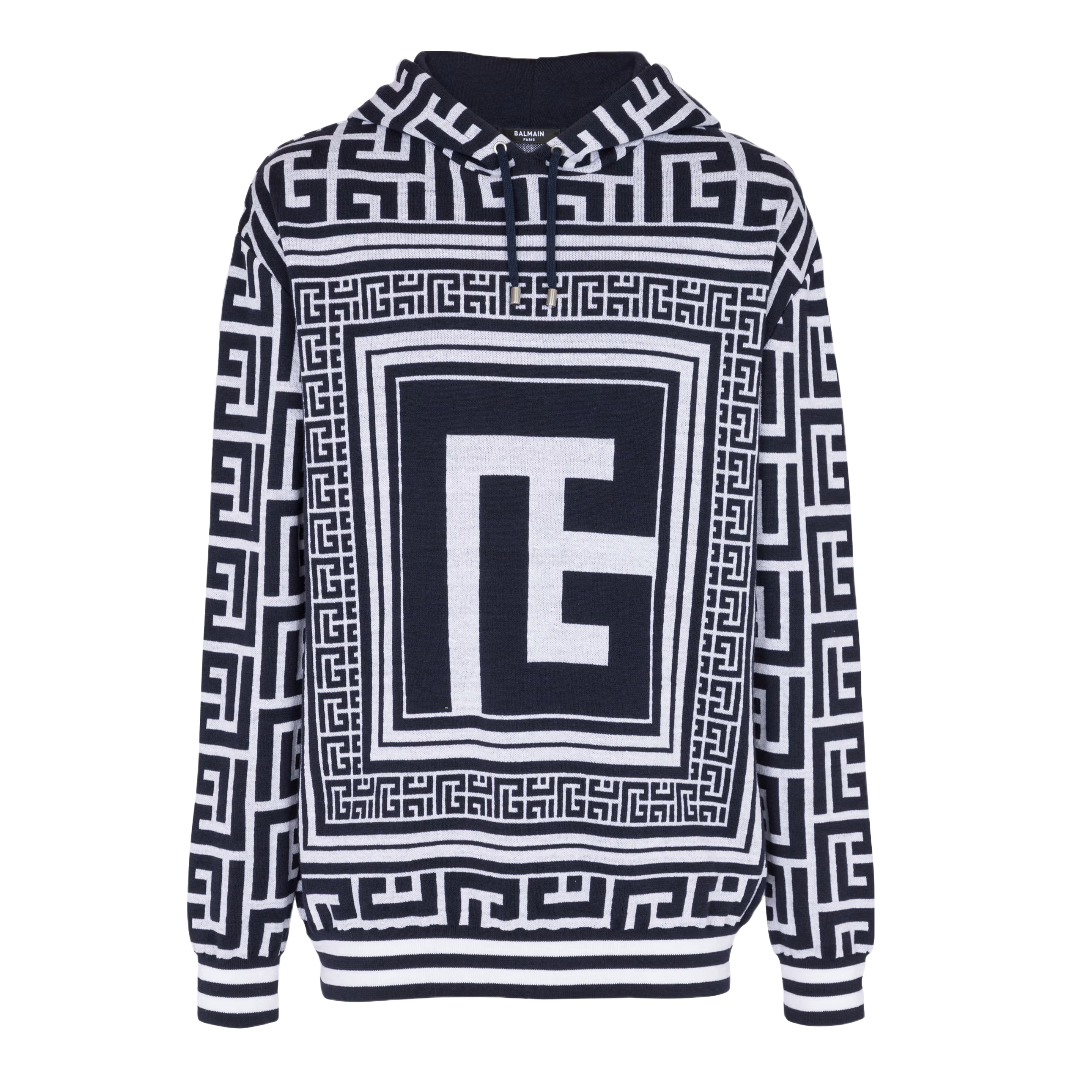 BALMAIN MAXI MONOGRAM HOODED SWEATSHIRT