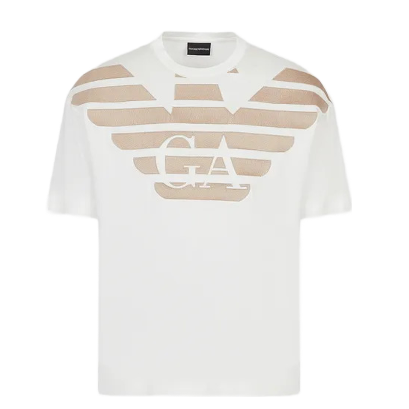 EMPORIO ARMANI TENCEL-BLEND TSHIRT WITH OVERSIZED EMBROIDERED LOGO