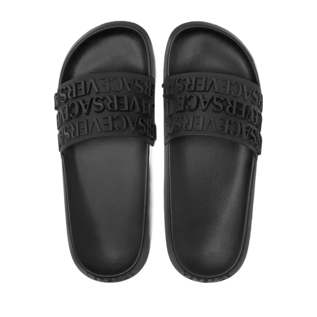 VERSACE VERSACE ALL OVER BLACK RUBBER SLIDES