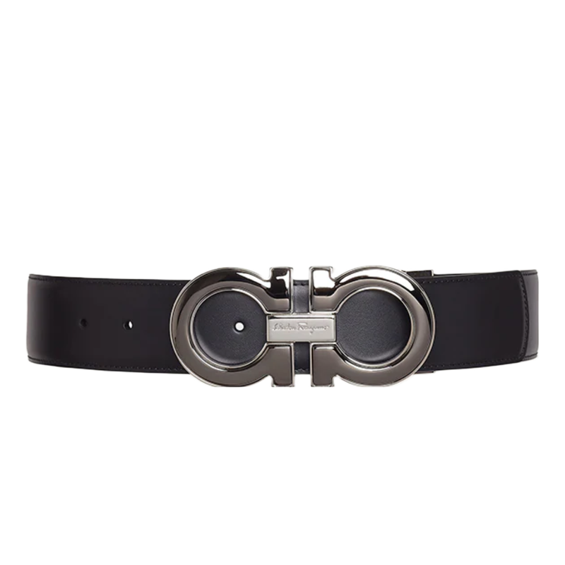 SALVATORE FERRAGAMO REVERSIBLE AND ADJUSTABLE GANCINI BELT BLACK HICKORY