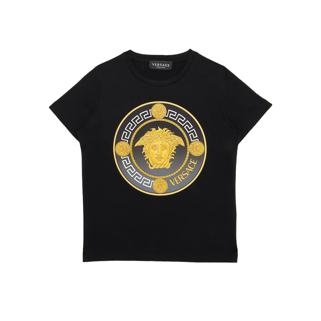 VERSACE MEDUSA HEAD BIG KIDS TSHIRT BLACL/GOLD/WHITE