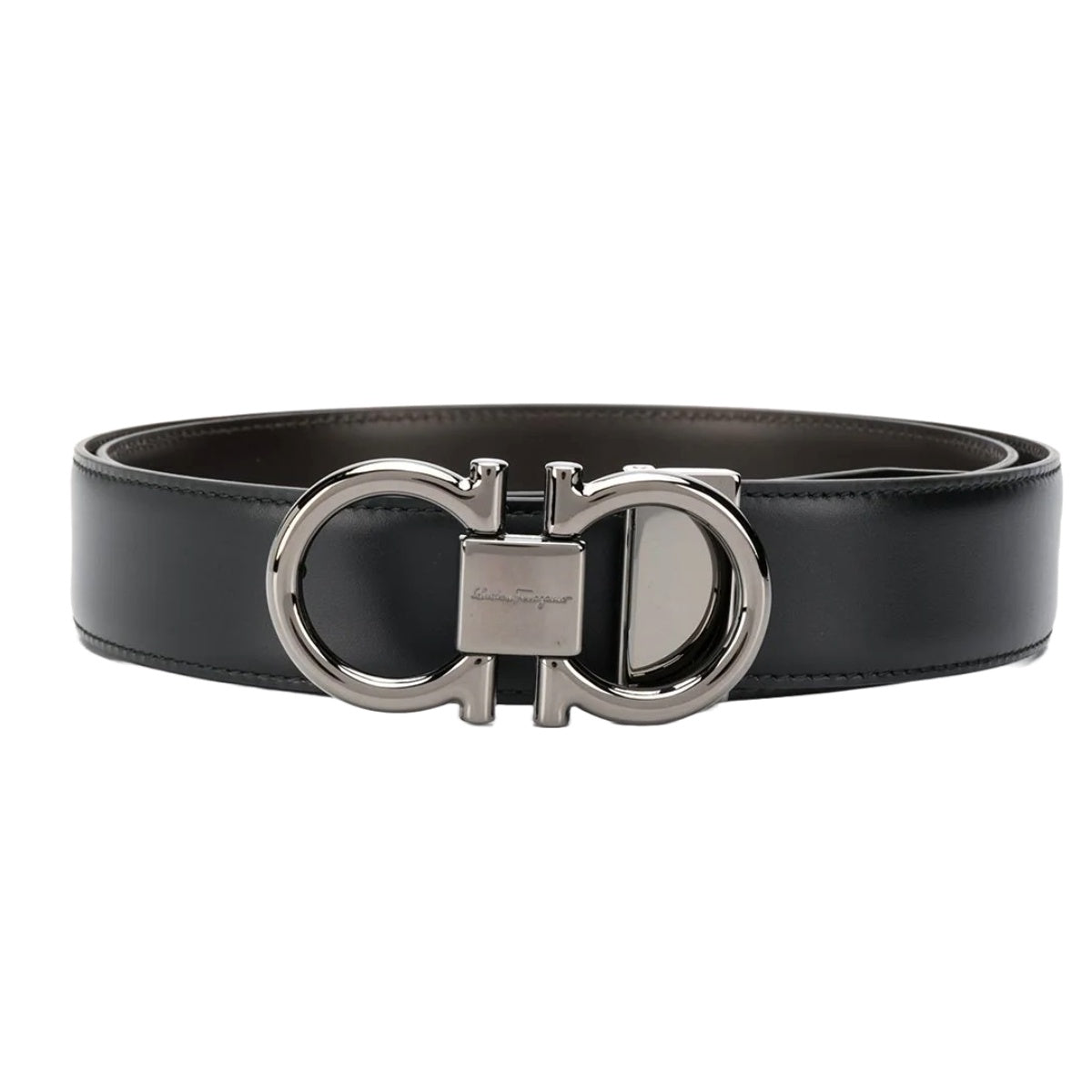 FERRAGAMO REVERSIBLE AND ADJUSTABLE GANCINI BELT BLACK/HICKORY