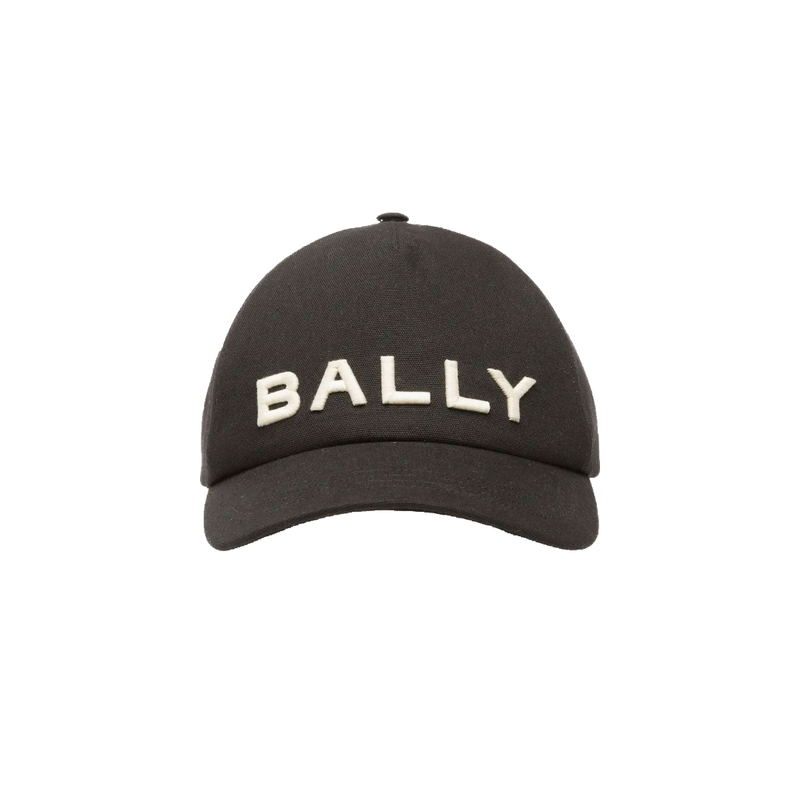 BALLY MENS EMBROIDERED LOGO BASEBALL HAT IN BLACK COTTON