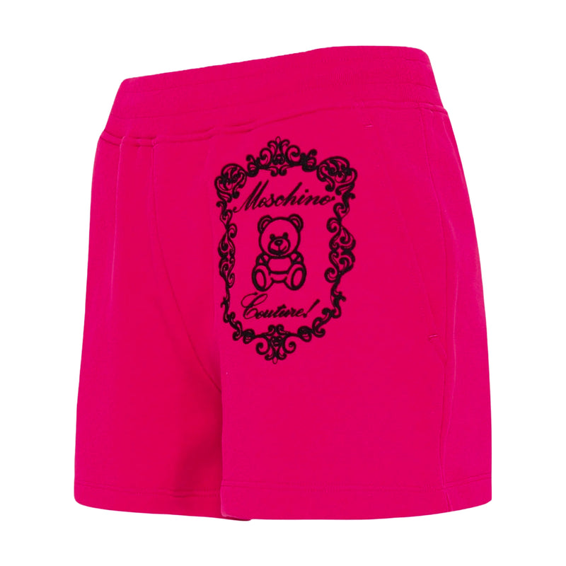 MOSCHINO LOGO EMBROIDERED COTTON SHORTS VIOLET