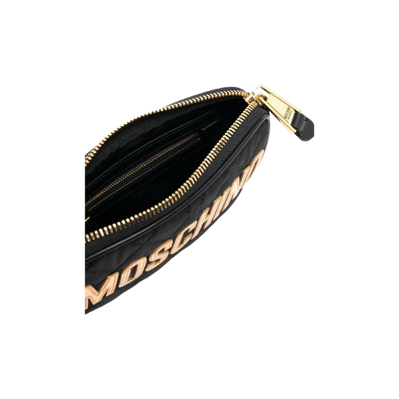 MOSCHINO LOGO PATCH SHOULDER BAG BLACK/GOLD