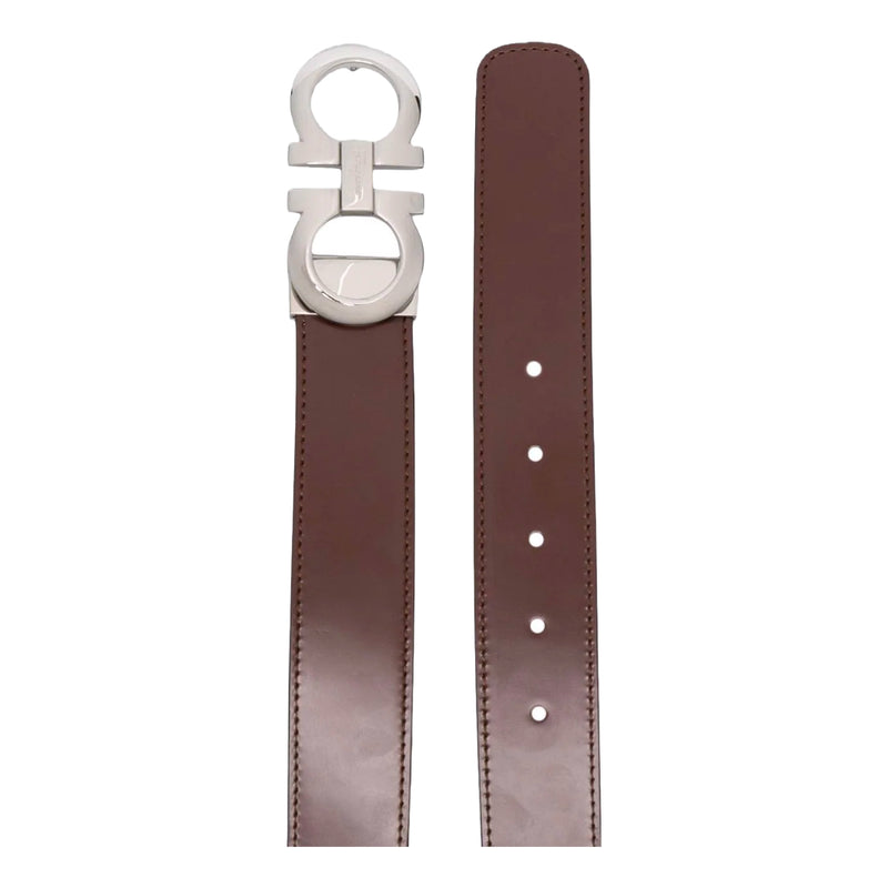 Ferragamo Men's Double Adjustable Gancini Buckle Belt Nero Hickory