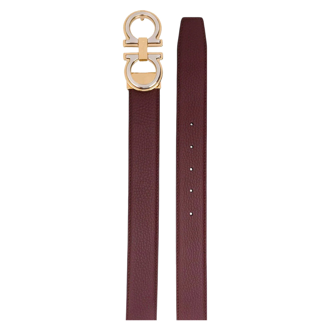 SALVATORE FERRAGAMO GANCINI LEATHER BELT BROWN