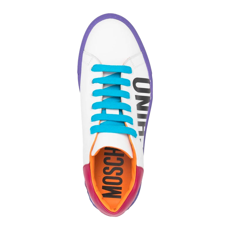 MOSCHINO LEATHER SNEAKERS WITH LOGO MULTICOLOR
