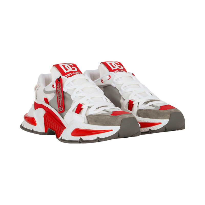 DOLCE & GABBANA MIXED MATERIAL AIRMASTER SNEAKER WHITE/RED