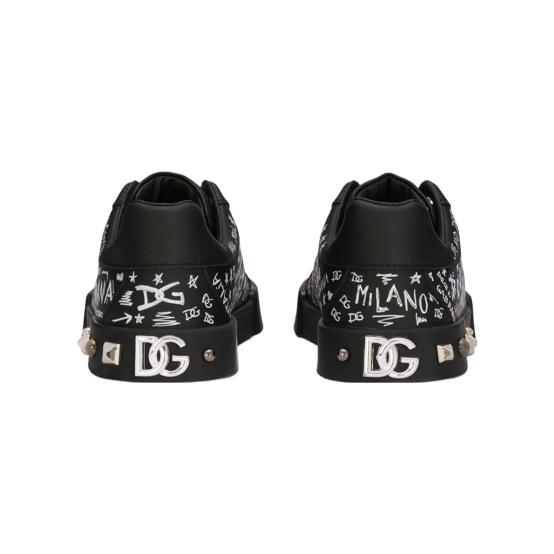 DOLCE & GABBANA KIDS GRAFFITI PRINT PORTOFINO SNEAKER BLACK/WHITE