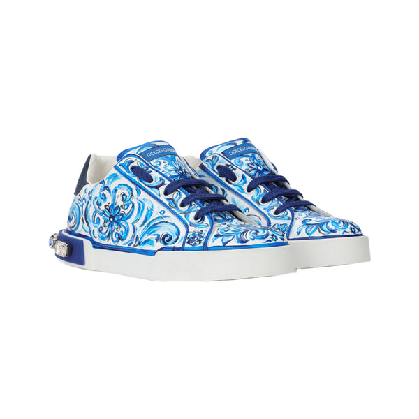 DOLCE & GABBANA MAJOLICA PRINT PORTOFINO SNEAKER WHITE/BLUE