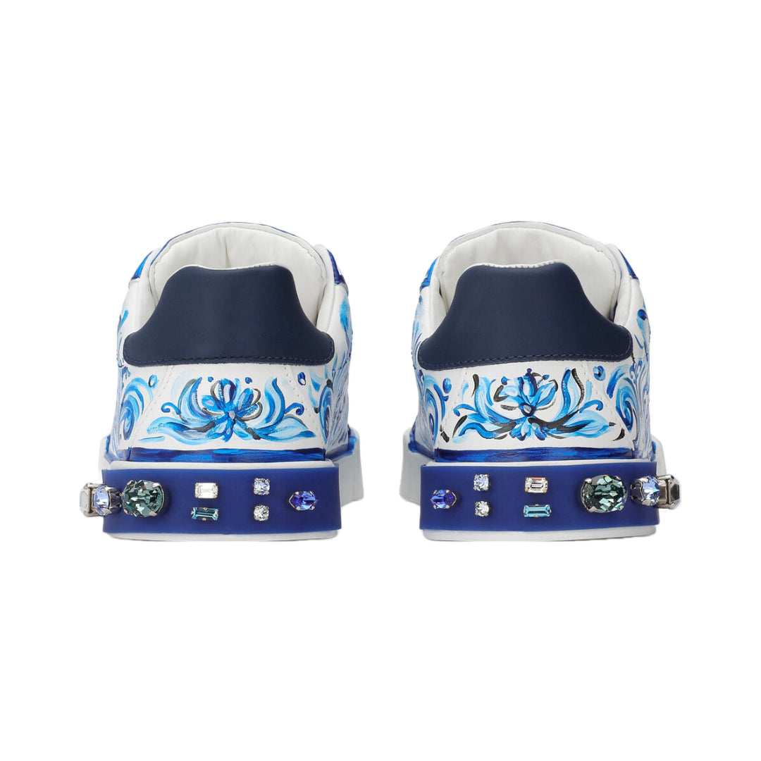 DOLCE & GABBANA KIDS MAJOLICA PRINT PORTOFINO SNEAKER WHITE/BLUE