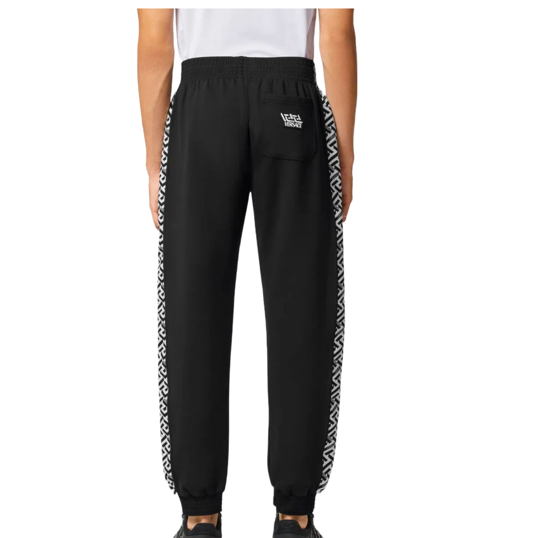 VERSACE GRECA SIGNATURE ACCENT GYM SWEATPANTS BIANCO/NERO