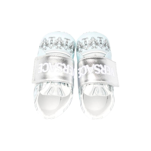 VERSACE NEWBORN EMBROIDERED LOGO SNEAKER BABY BLUE/SILVER