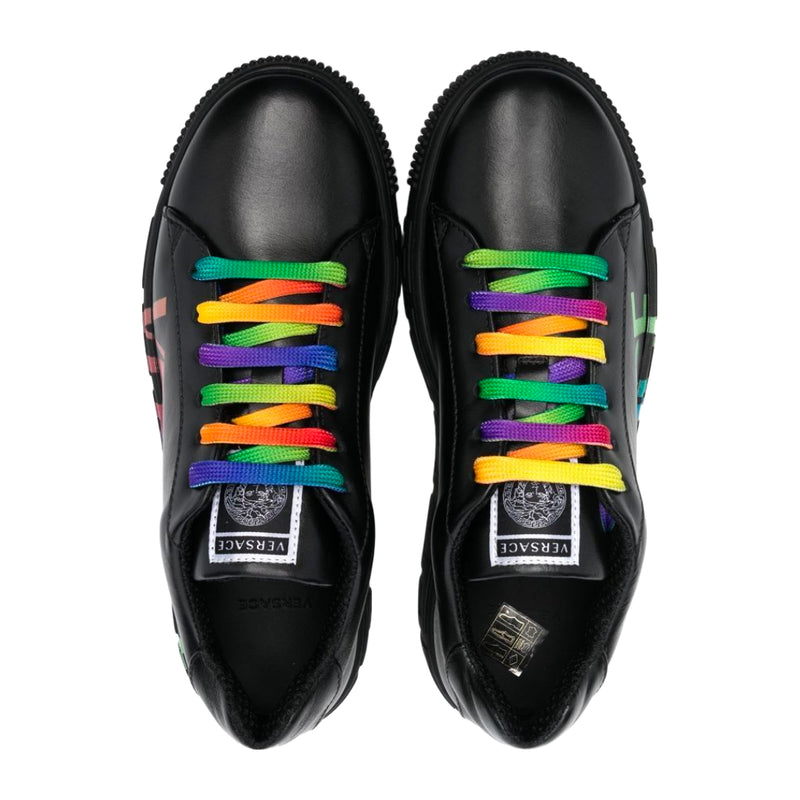 Versace Black And Multicoloured Chain Reaction Sneakers In Balck/ multicoloured