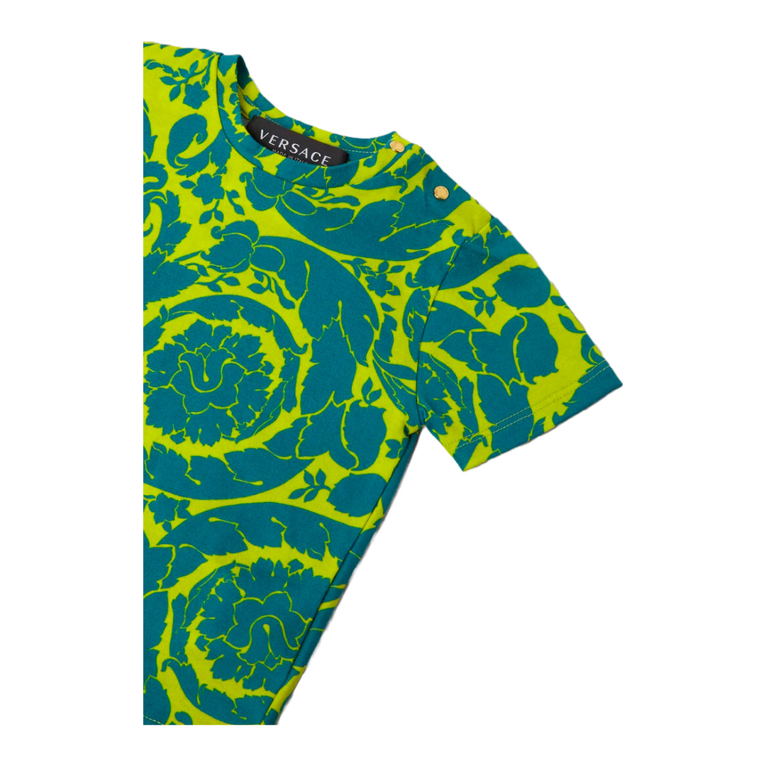 KIDS VERSACE BAROCCO SILHOUETTE BABY T-SHIRT ACID LIME/TEAL