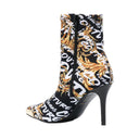 VERSACE JEANS COUTURE BAROCCO PRINT POINTED BOOTS BLK/GOLD/WHITE