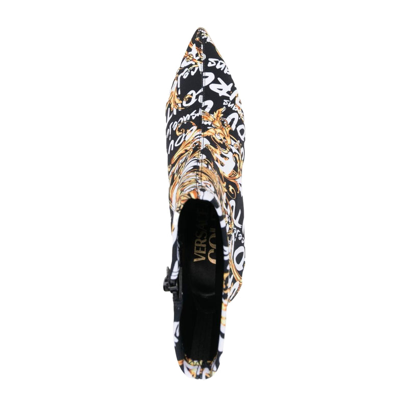 VERSACE JEANS COUTURE BAROCCO PRINT POINTED BOOTS BLK/GOLD/WHITE