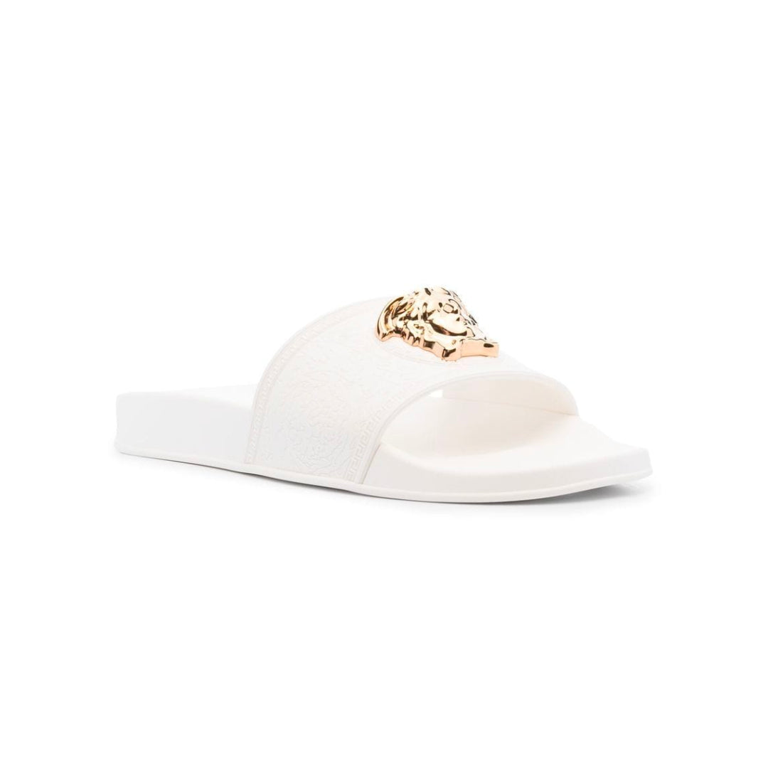 VERSACE WOMENS WHITE/ GOLD POOL SLIDES