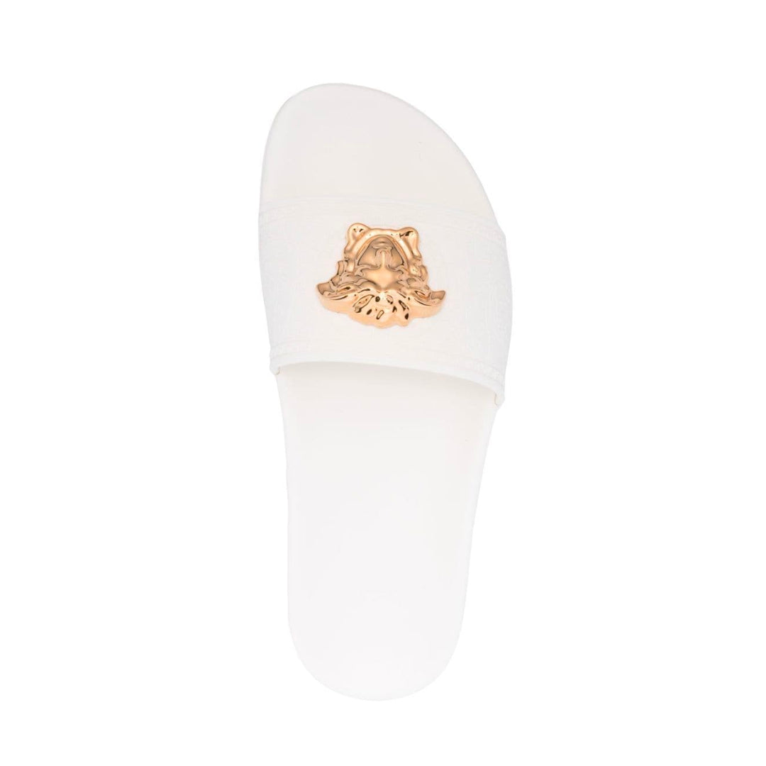 VERSACE WOMENS WHITE/ GOLD POOL SLIDES