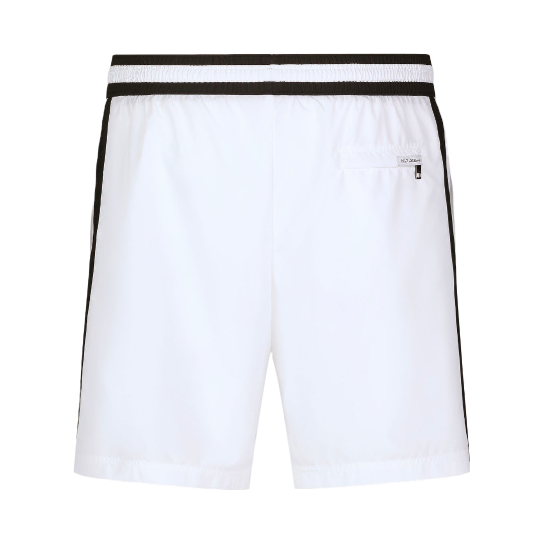 DOLCE & GABBANA MID-LENGTH TRUNK WITH DG LOGO WHITE/BLACK