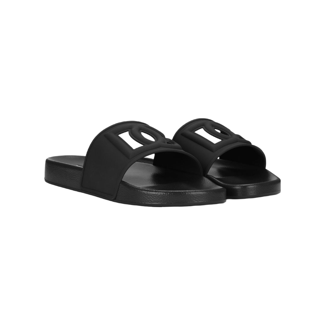 DOLCE & GABBANA RUBBER BEACHWEAR SLIDES BLACK