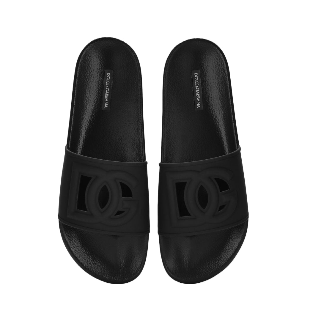 DOLCE & GABBANA RUBBER BEACHWEAR SLIDES BLACK