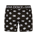 DOLCE & GABBANA LONG-LEG BOXER WITH DG LOGO PRINT  BLACK/WHITE