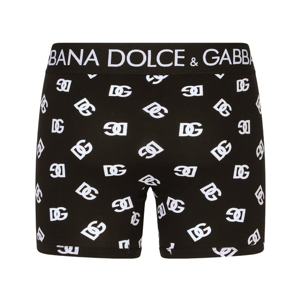 DOLCE & GABBANA LONG-LEG BOXER WITH DG LOGO PRINT  BLACK/WHITE