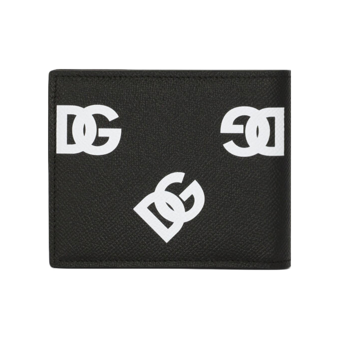 DOLCE & GABBANA BIFOLD WALLET WITH DG LOGO ALL OVER BLACK/WHITE