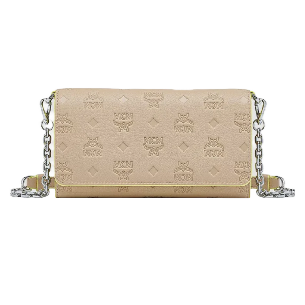 MCM Aren Embroidered Monogram Leather Small Wallet Mini (Oatmeal
