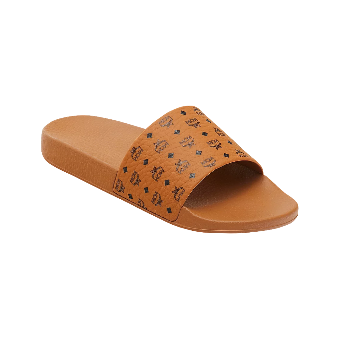 MCM WOMENS MONOGRAM PRINT RUBBER SLIDES