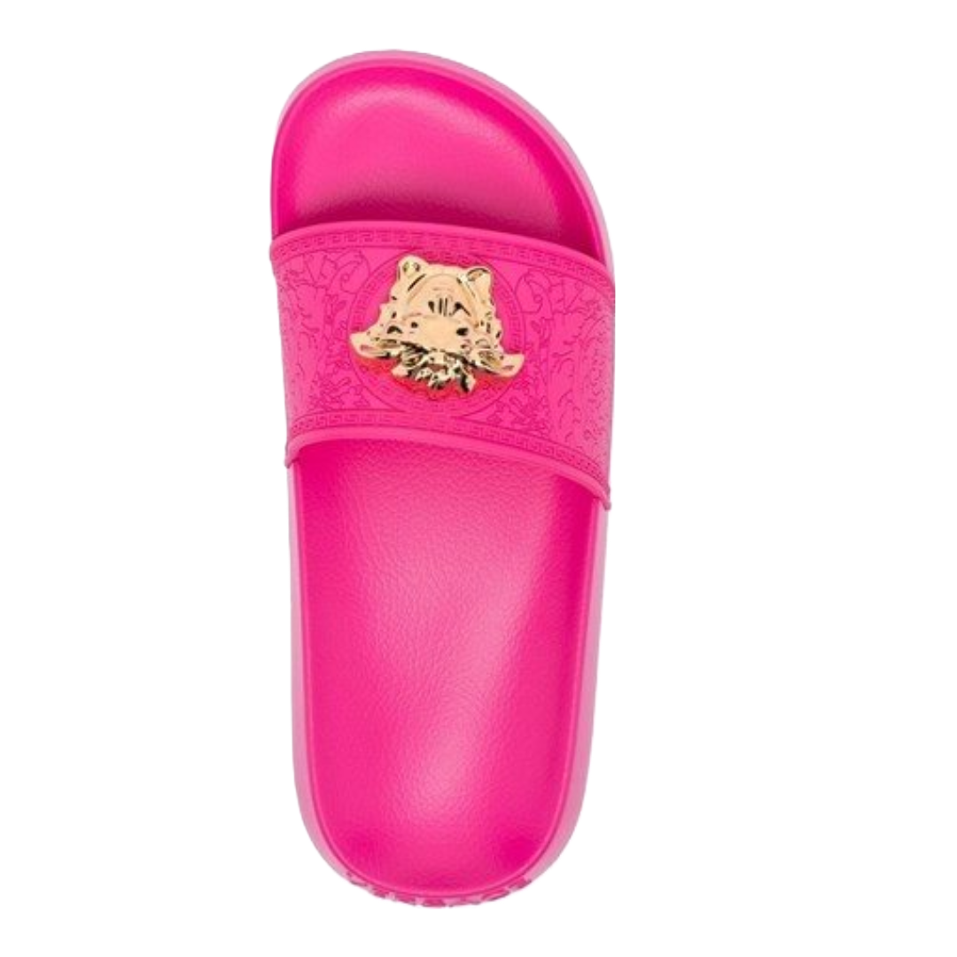 VERSACE PALAZZO POOL SLIDES FUSCHIA/GOLD