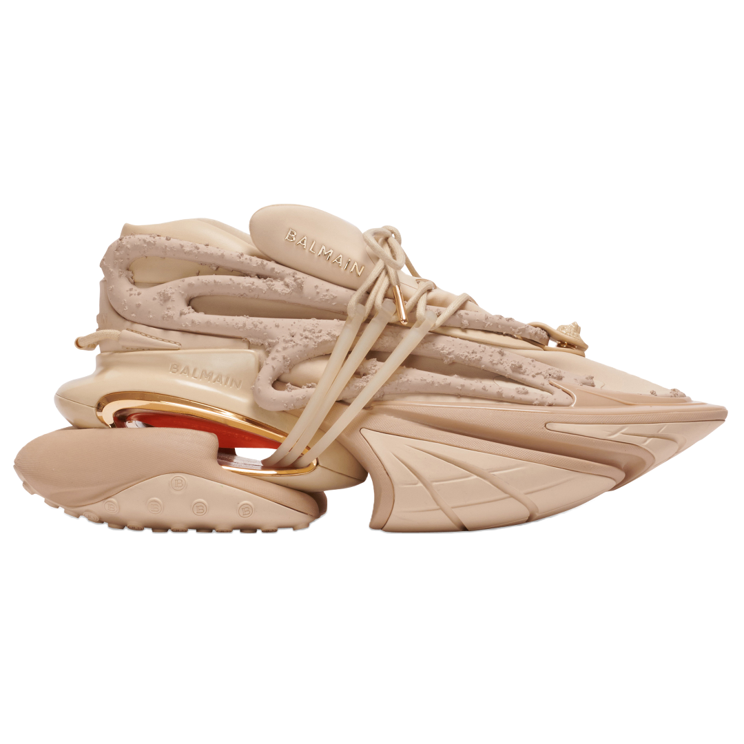 BALMAIN UNICORN LOW TOP TRAINERS IN NEOPRENE AND LEATHER BEIGE