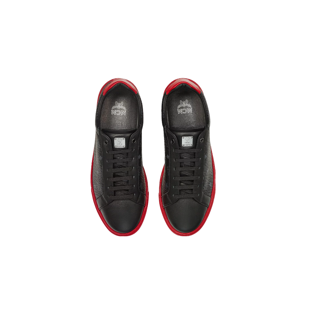 MCM MENS COLOR BLOCK TERRAIN LO SNEAKERS IN VISETOS BLACK/RED