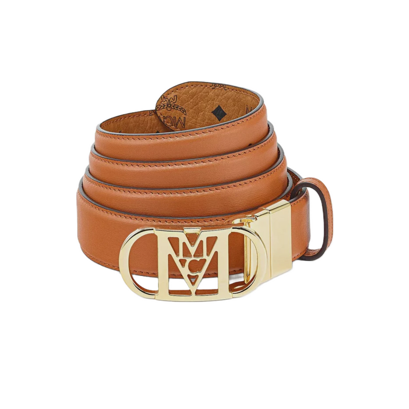 MCM MODE TRAVIA REVERISBLE BELT IN 1" IN EMBOSSED LEATHER COGNAC