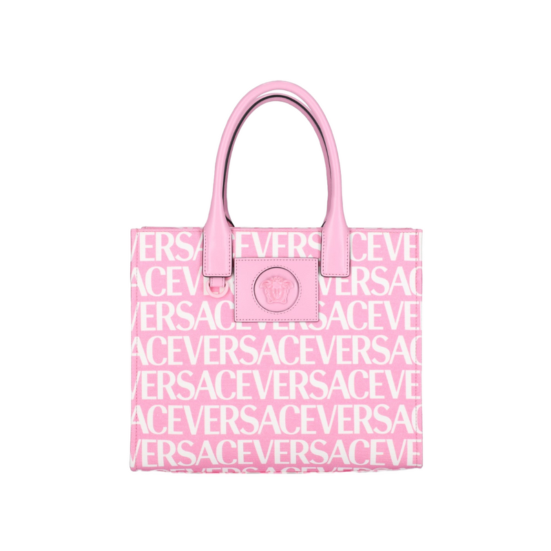 VERSACE ALL OVER LOGO SMALL TOTE BAG BABY PINK/WHITE