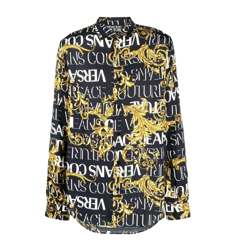 VERSACE JEANS COUTURE ALL OVER LOGO LONG SLEEVE DRESS SHIRT