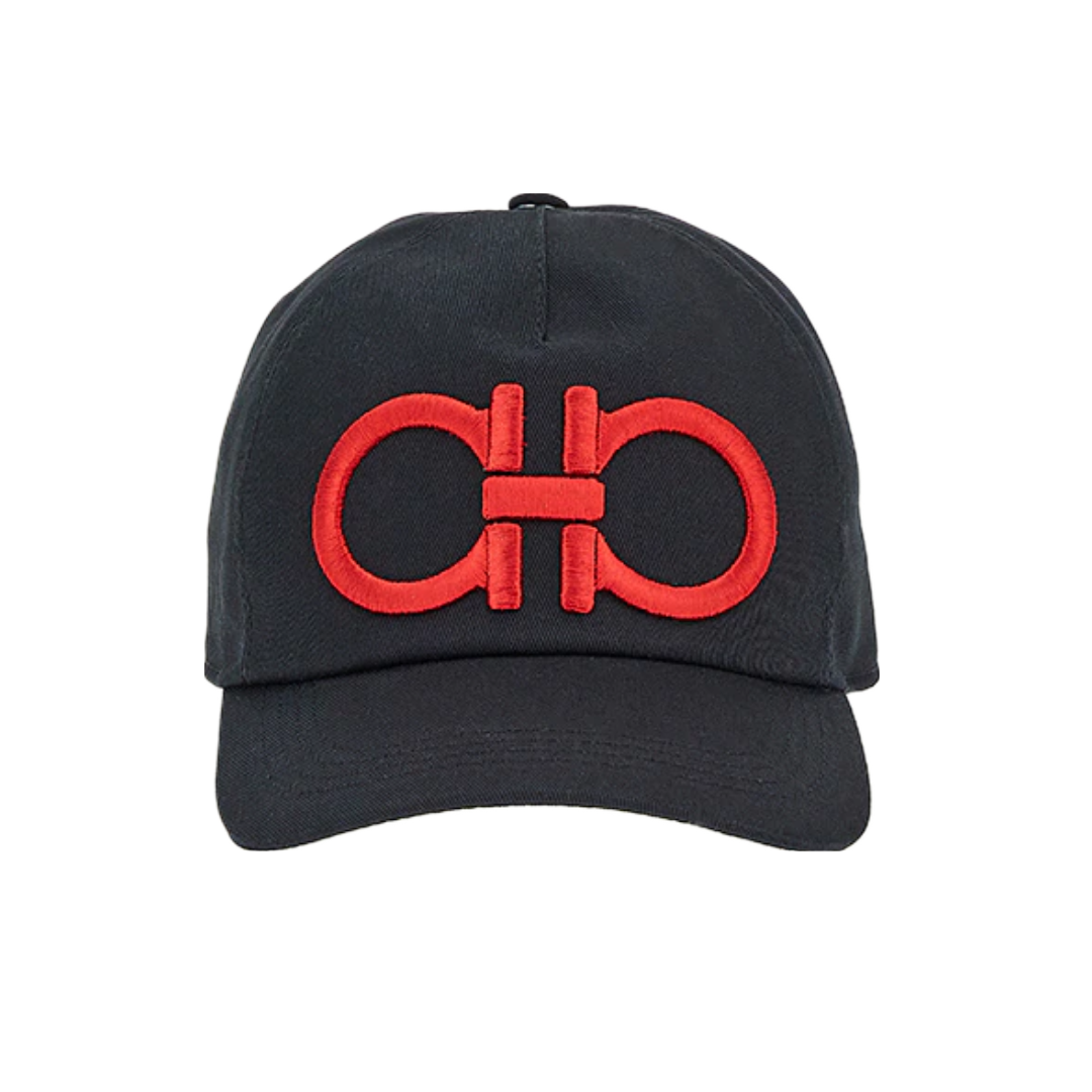 SALVATORE FERRGAMO GANCINI BASEBALL CAP NERO-ROSSO