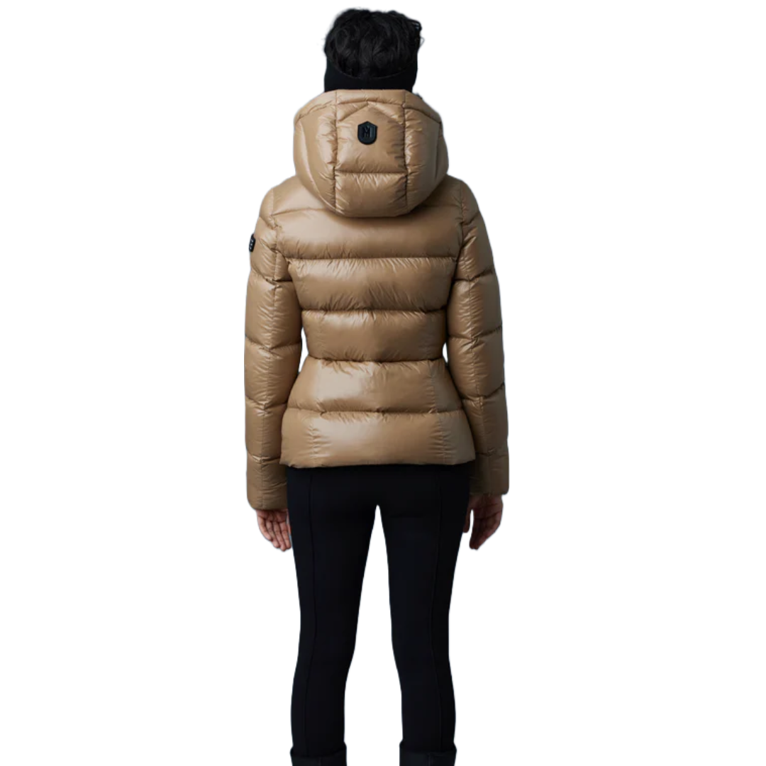 MACKAGE MADALYN LUSTROUS LIGHT DOWN JACKET WITH HOOD CARAMEL