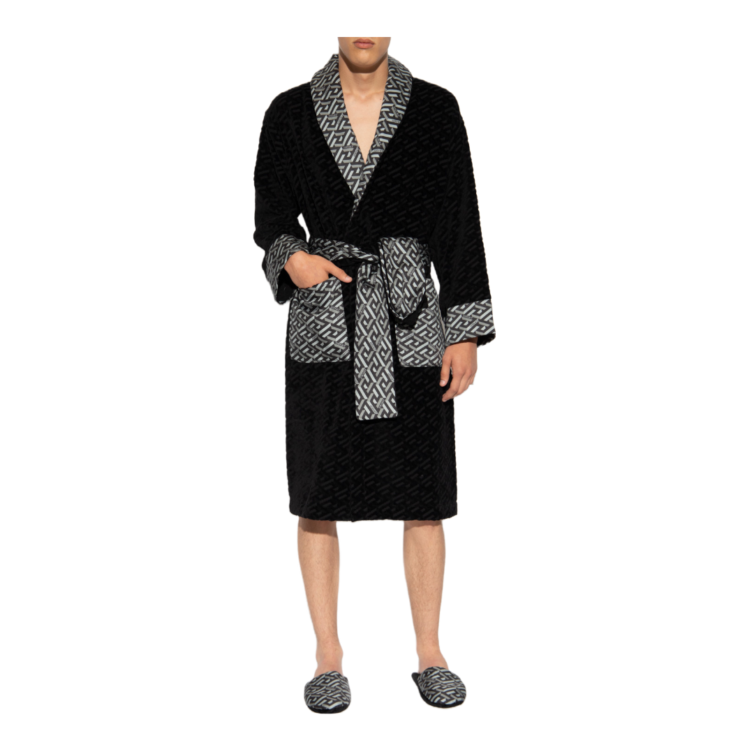 VERSACE LA GRECA BATHROBE BLACK/GRAY