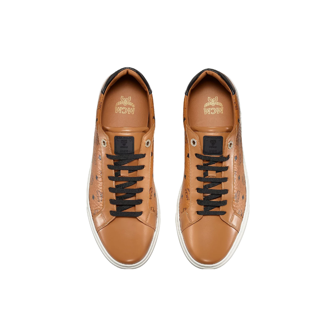 MCM MENS TERRAIN LO SNEAKER IN VISETOS COGNAC/WHITE