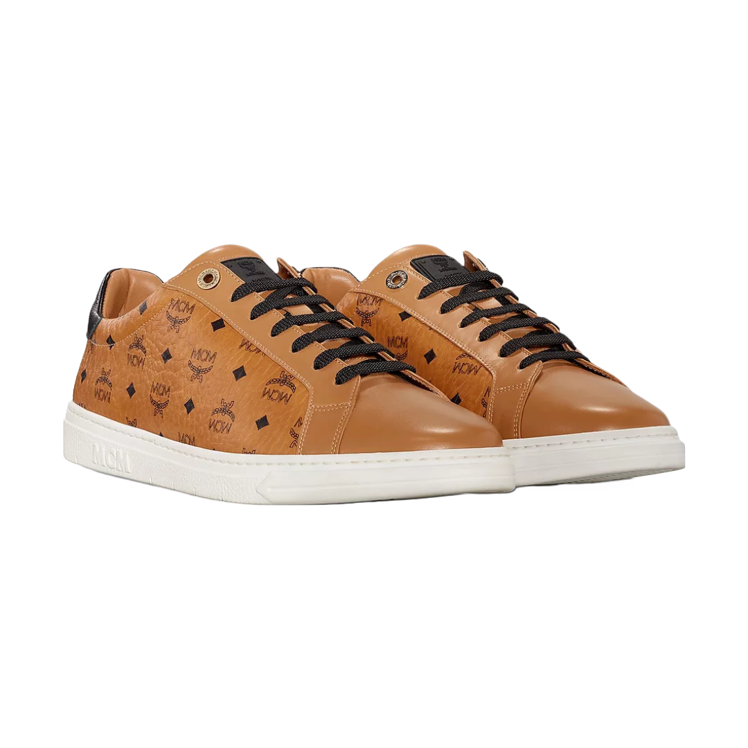 MCM MENS TERRAIN LO SNEAKER IN VISETOS COGNAC/WHITE