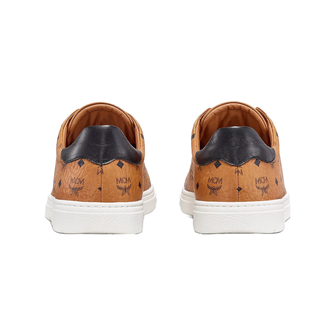 MCM MENS TERRAIN LO SNEAKER IN VISETOS COGNAC/WHITE