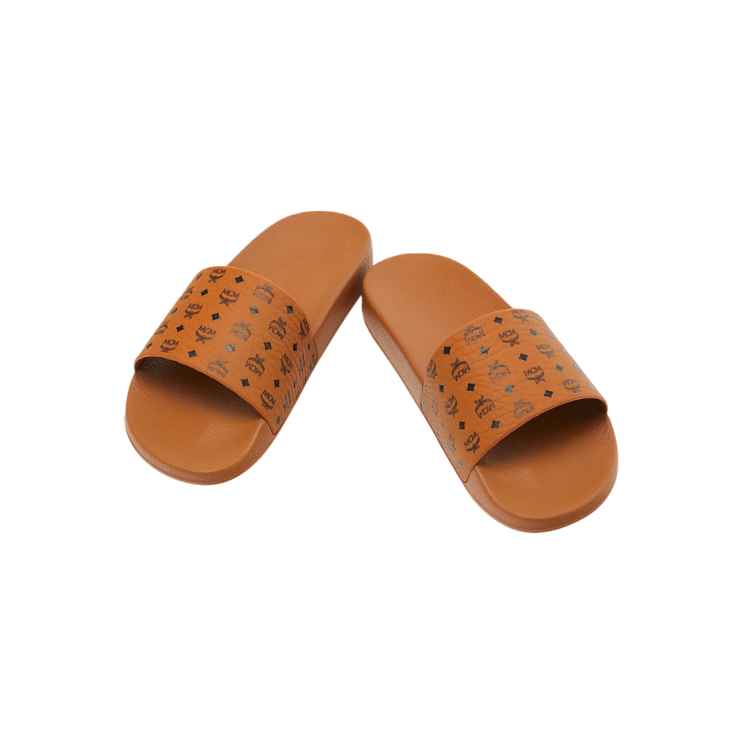 MCM WOMENS MONOGRAM PRINT RUBBER SLIDES