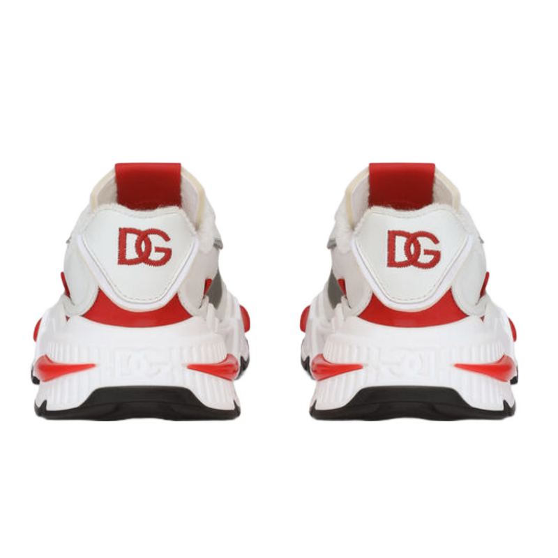 DOLCE AND GABBANA TODDLER MIXED MATERIAL AIRMASTER SNEAKERS WHITE/GREY/RED